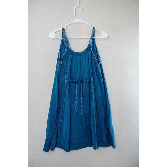 Rayasun L cotton/rayon embroidered blue button up tank top Boho fairy - Picture 3 of 6